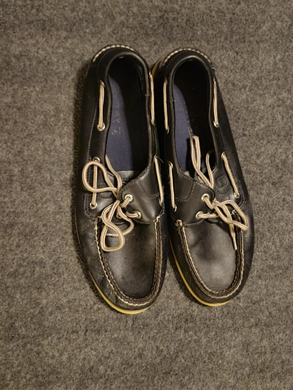 Sperry Top-Sider Men's Size 13 Black Leather Beige Stitch Slip-On Shoes